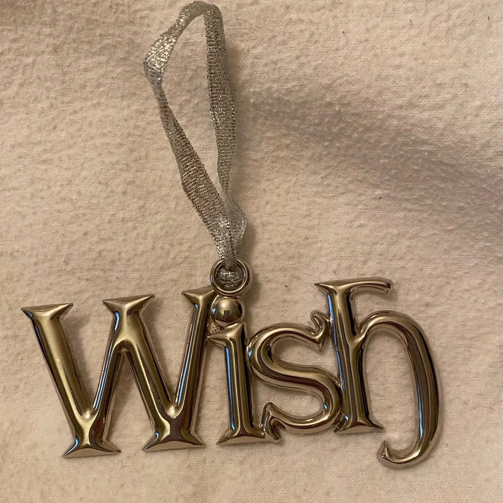 Silver 'Wish' Christmas tree Ornament with silver Ribbon